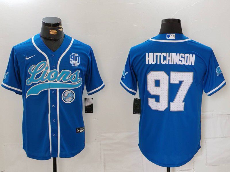 Men Detroit Lions 97 Hutchinson Blue Second generation joint name 2024 Nike Limited NFL Jersey style 8155